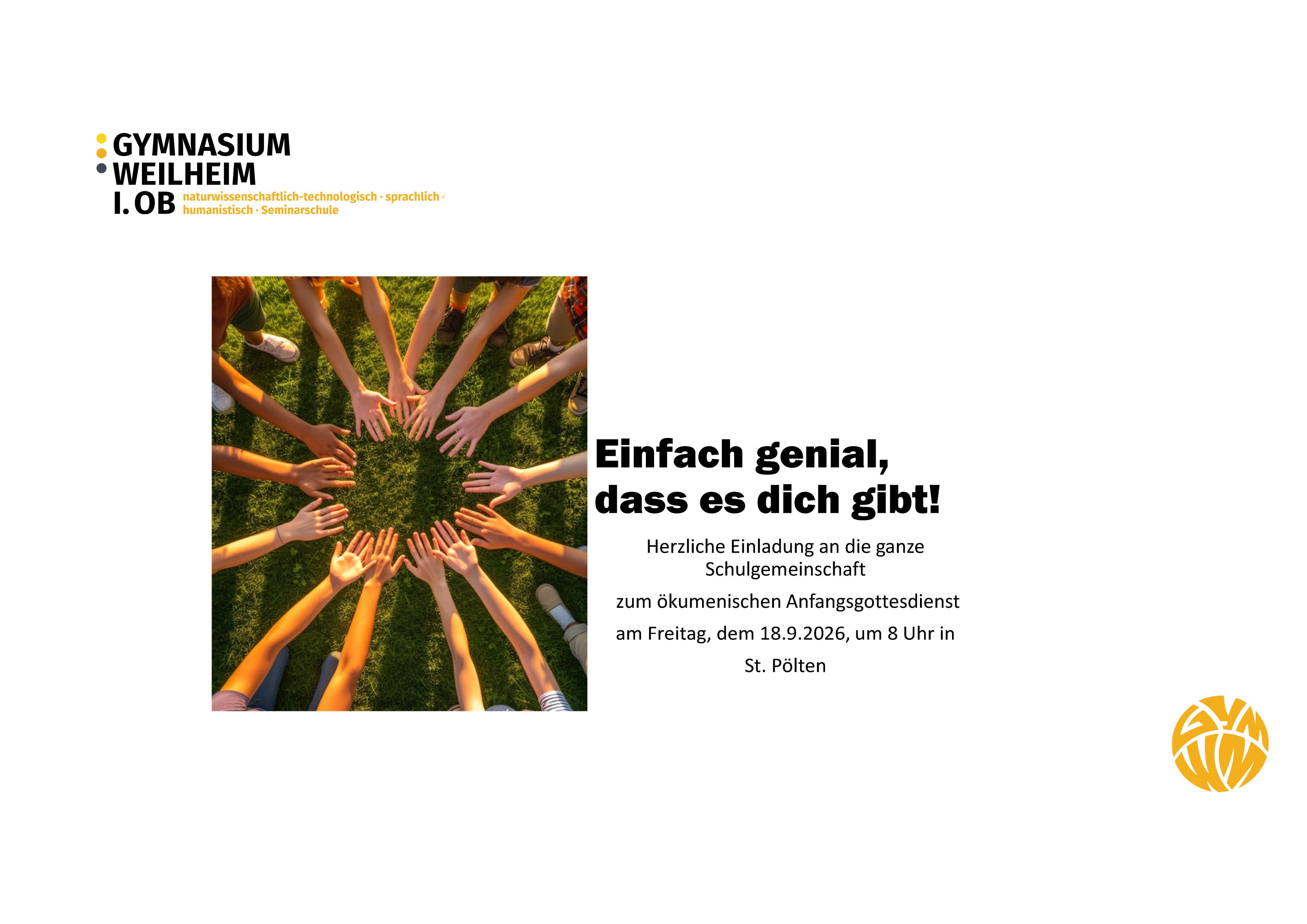 Zu sehen ist das Plakat der Einladung zum Schulgottesdienst am Freitag, den 18. Septemberum 8 Uhr in der Kirche St. Pölten