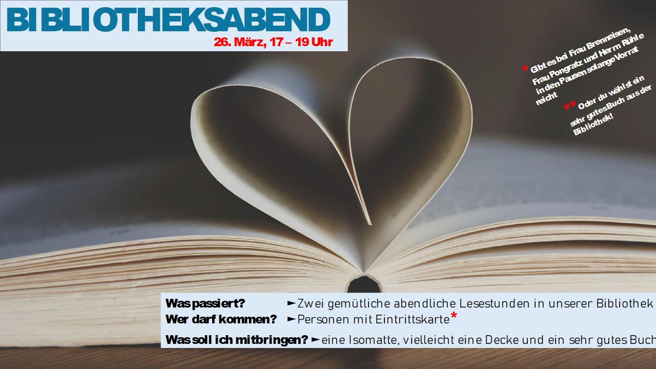 Einladung zum zweiten Bibliotheksabend am 26.3.26