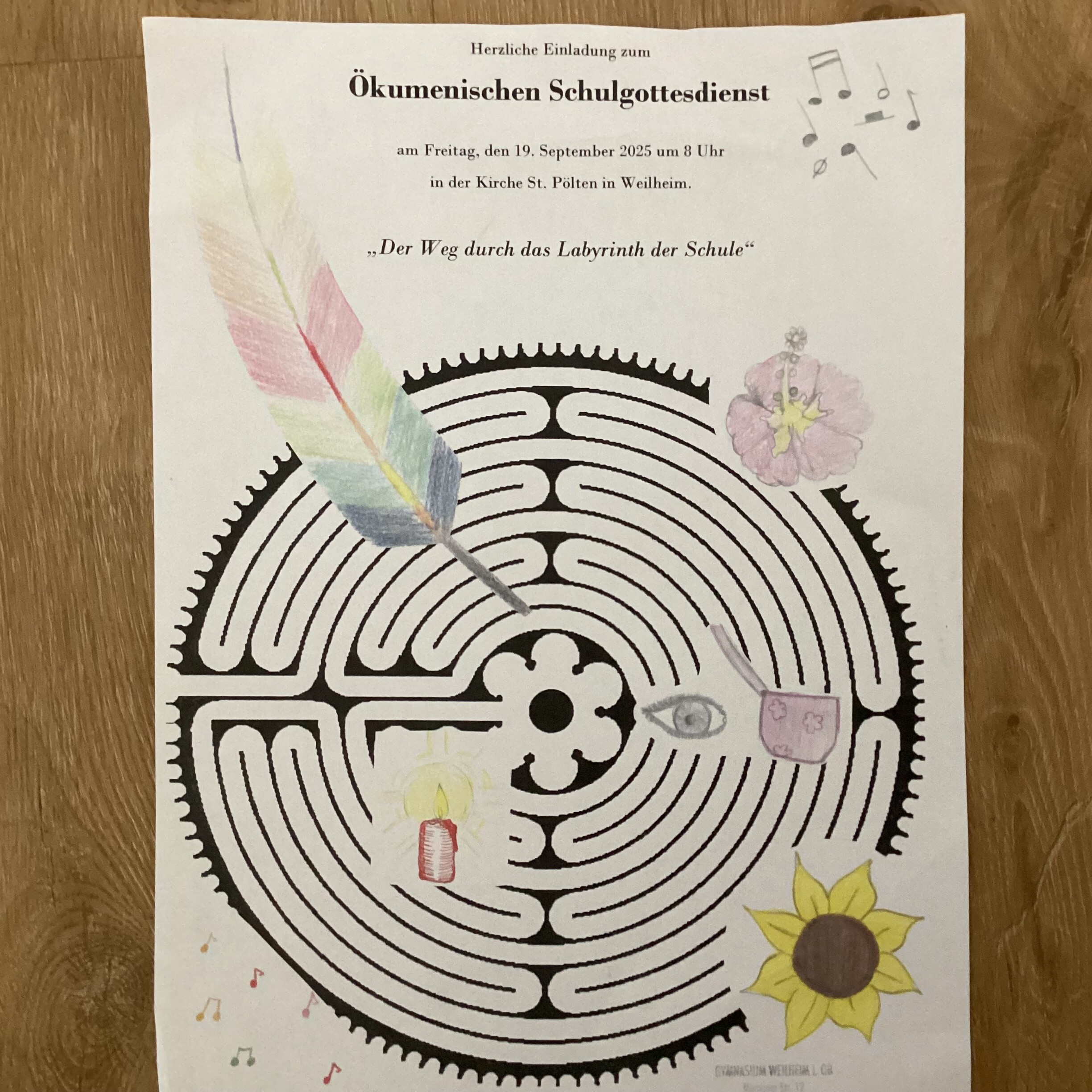 Zu sehen ist das Plakat der Einladung zum Schulgottesdienst am Freitag, den 19. September in der Kirche St. Pölten