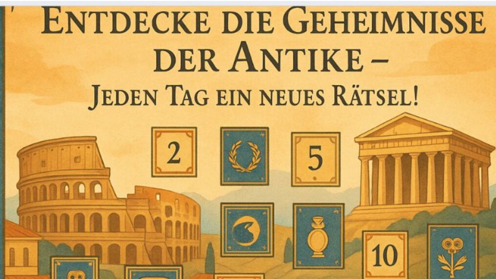 Das Bild zeigt eine Collage aus antiken Gebäuden und Adventstürchen