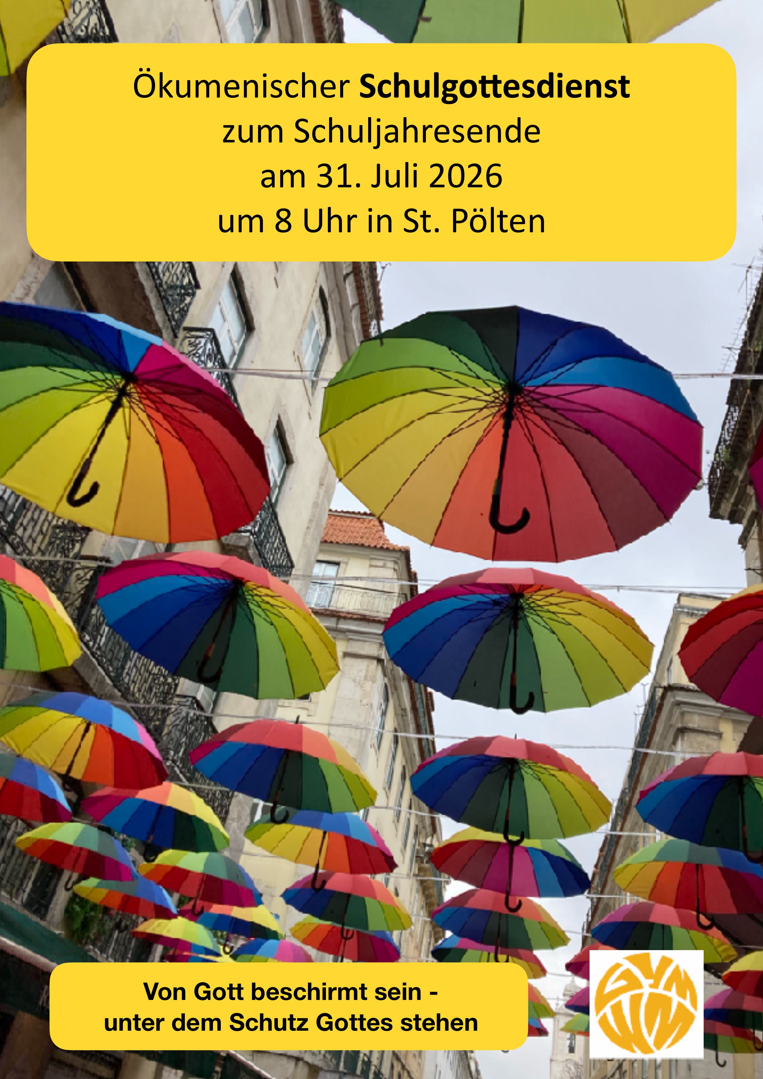 Zu sehen ist das Plakat der Einladung zum Schulgottesdienst am Freitag, den 19. September in der Kirche St. P&ouml;lten